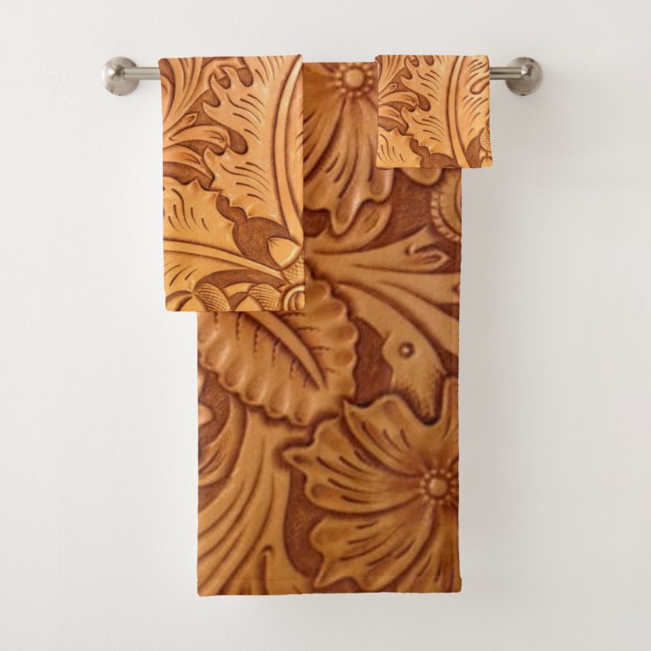 Rustic brown cowboy fashion western leather bath towel set Zazzle