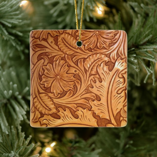 Rustic brown cowboy fashion western leather ceramic ornament (Tree)