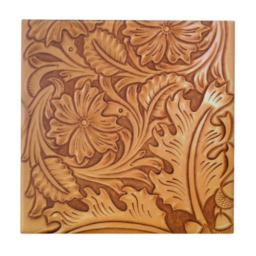 Rustic brown cowboy fashion western leather ceramic tile