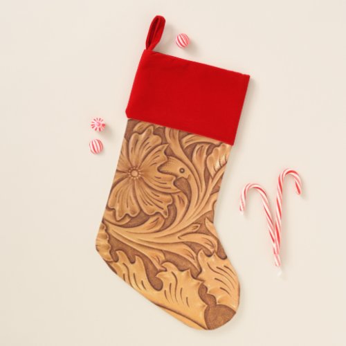Rustic brown cowboy fashion western leather christmas stocking