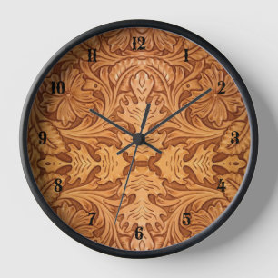 Rustic brown cowboy fashion western leather clock