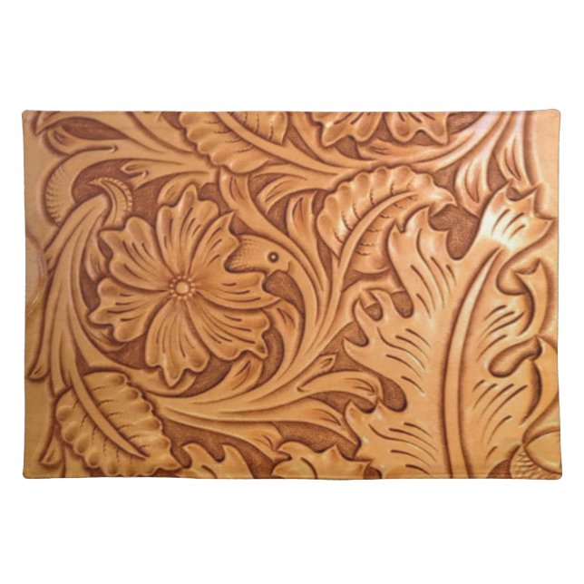Rustic brown cowboy fashion western leather cloth placemat (Front)