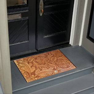 Rustic brown cowboy fashion western leather doormat