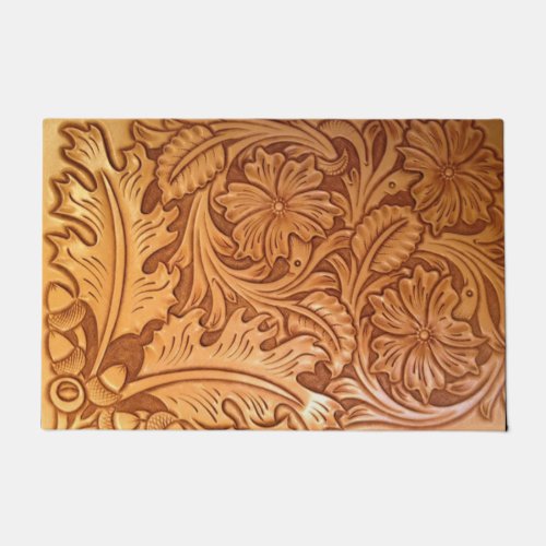 Rustic brown cowboy fashion western leather doormat