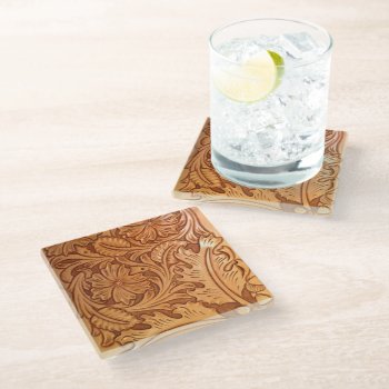 Rustic Brown Cowboy Fashion Western Leather Glass Coaster by WhenWestMeetEast at Zazzle