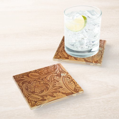 Rustic brown cowboy fashion western leather glass coaster