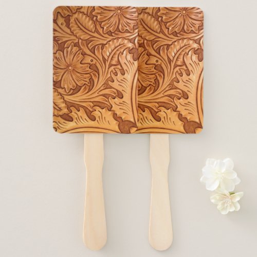 Rustic brown cowboy fashion western leather hand fan