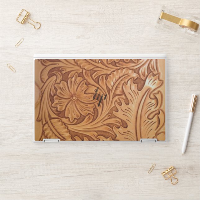 Rustic brown cowboy fashion western leather HP laptop skin (Desk)