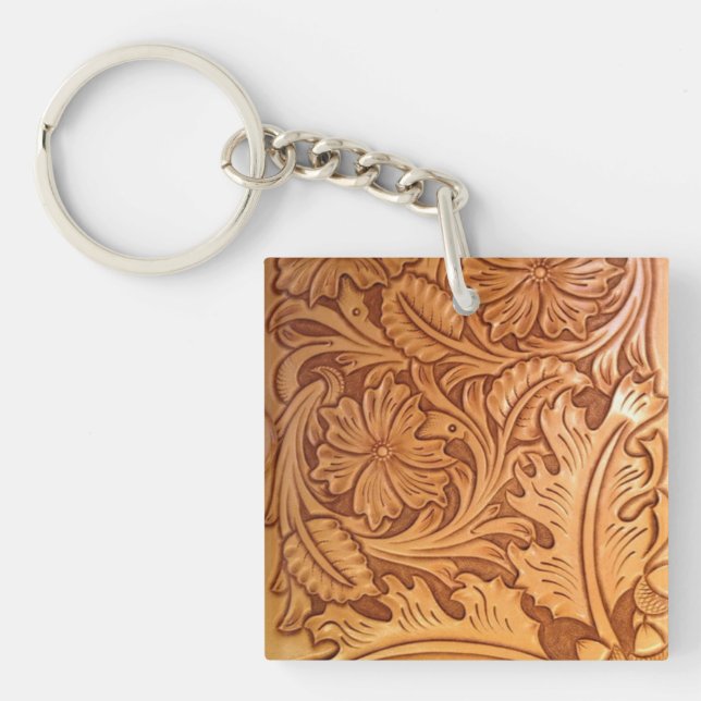 Rustic brown cowboy fashion western leather keychain (Front)