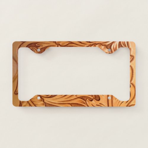 Rustic brown cowboy fashion western leather license plate frame