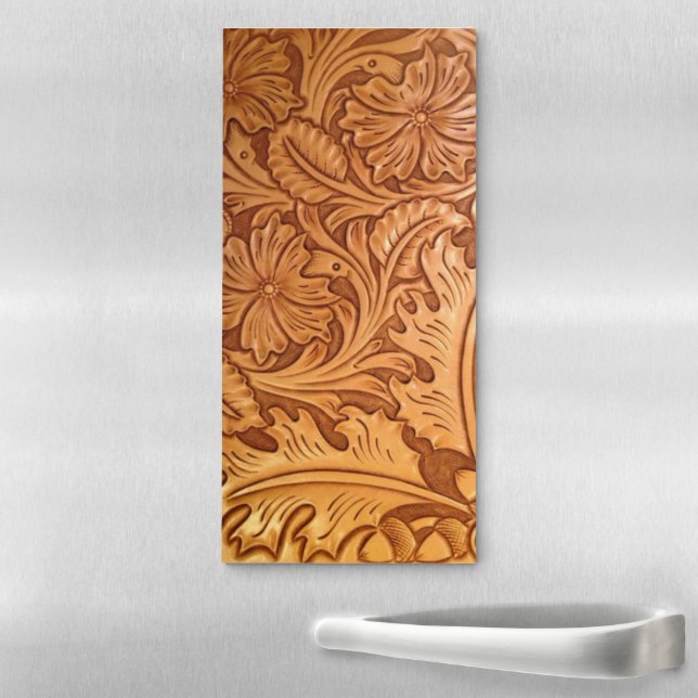 Rustic brown cowboy fashion western leather magnetic notepad (In Situ)