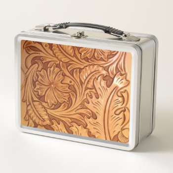 Rustic Brown Cowboy Fashion Western Leather Metal Lunch Box by WhenWestMeetEast at Zazzle