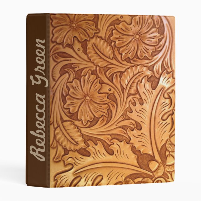 Rustic brown cowboy fashion western leather mini binder (Front/Spine)