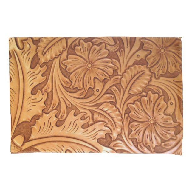 Rustic brown cowboy fashion western leather pillow case (Front)