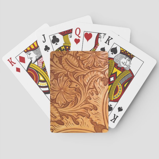 Rustic brown cowboy fashion western leather poker cards (Back)