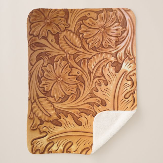 Rustic brown cowboy fashion western leather sherpa blanket (Front)