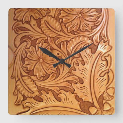 Rustic brown cowboy fashion western leather square wall clock