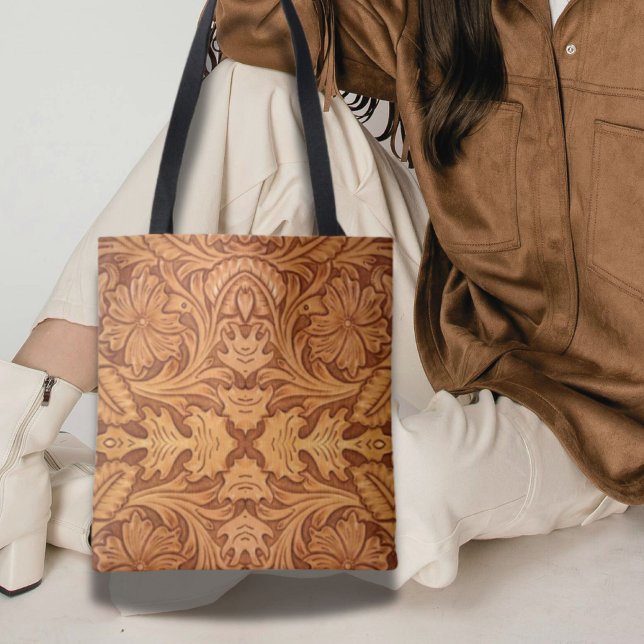 Rustic brown cowboy fashion western leather tote bag (Rustic brown cowboy fashion western leather print tote bag)
