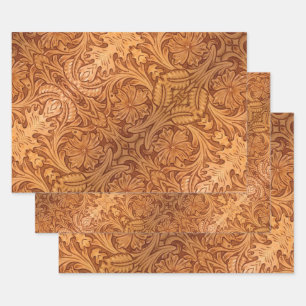 Rustic brown cowboy fashion western leather wrapping paper sheets