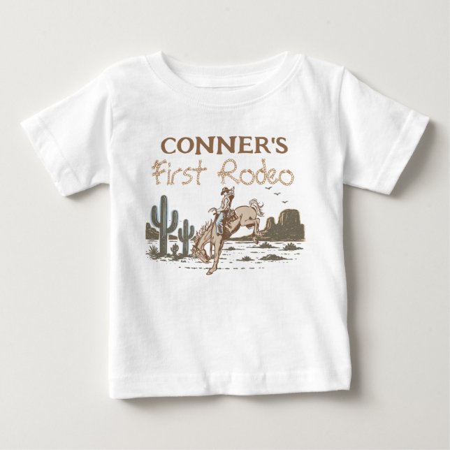 Rustic Brown Cowboy First Rodeo 1st Birthday  Baby T-Shirt (Front)