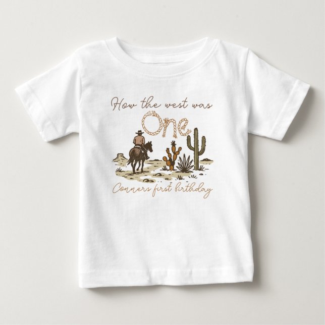 Rustic Brown Cowboy How West Was One 1st Birthday  Baby T-Shirt (Front)