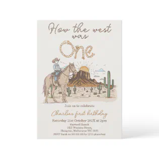 Rustic Brown Cowboy How West Was One 1st Birthday Invitation