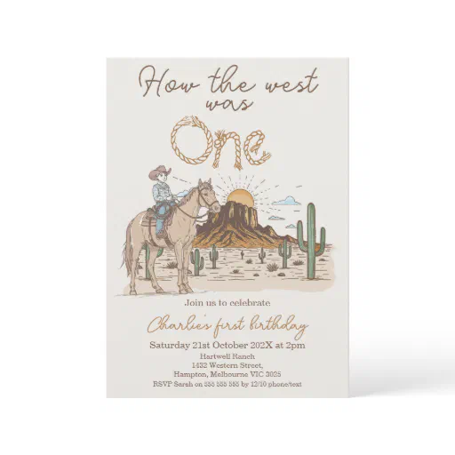 Rustic Brown Cowboy How West Was One 1st Birthday Invitation