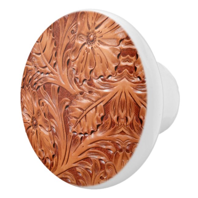Rustic Brown Cowboy Western Country Leather Print Ceramic Knob (Right)