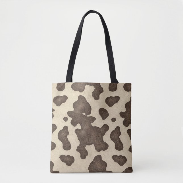 Rustic Brown Cowhide Cow Print Country Western Tote Bag (Front)