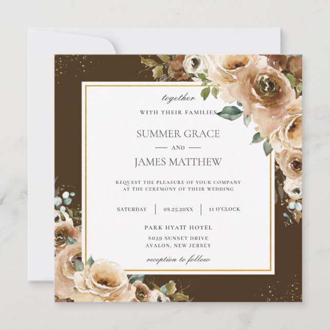 Rustic Brown Cream Floral Greenery Fall Wedding In Invitation (Front)