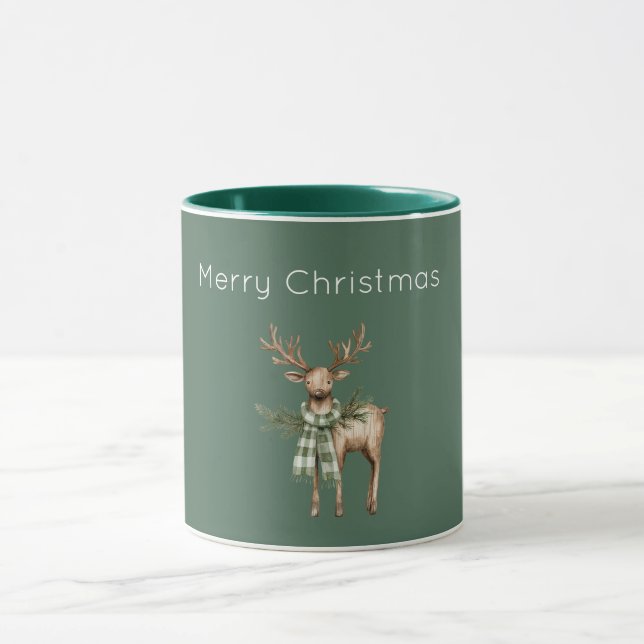 Rustic Brown Cream Green Deer Mug (Center)