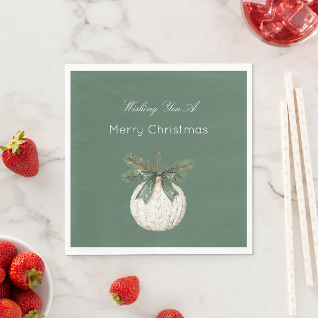 Rustic Brown Cream Green Ornament Christmas   Napkins (Insitu)