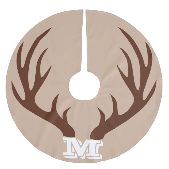 Rustic Brown Deer Antlers Monogram Tree Skirt (Front)