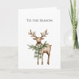 Rustic Brown Deer Cream Green Christmas Scarf Card