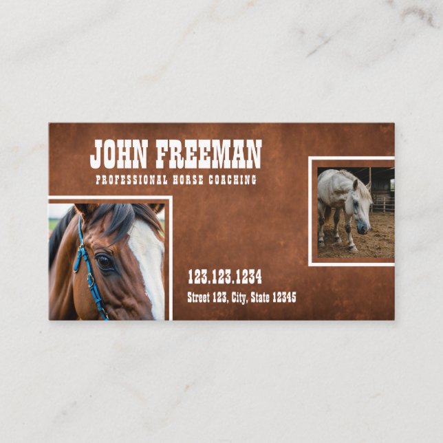 Rustic Brown Distressed Texture Horses Photos Business Card (Front)