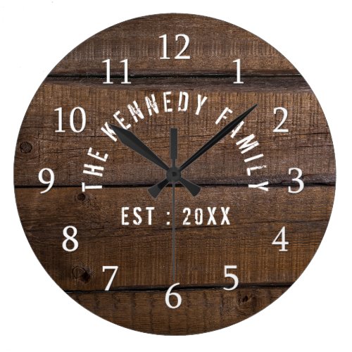 Rustic Brown Distressed Wood Farmhouse Family  Large Clock