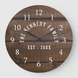 Rustic Brown Distressed Wood Farmhouse Family Large Clock