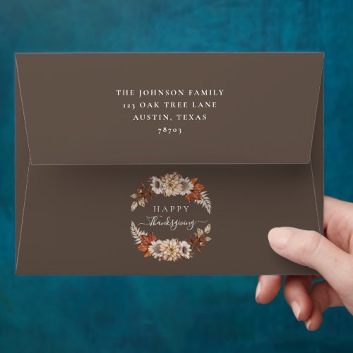 Rustic Brown Fall Floral Happy Thanksgiving  Envelope