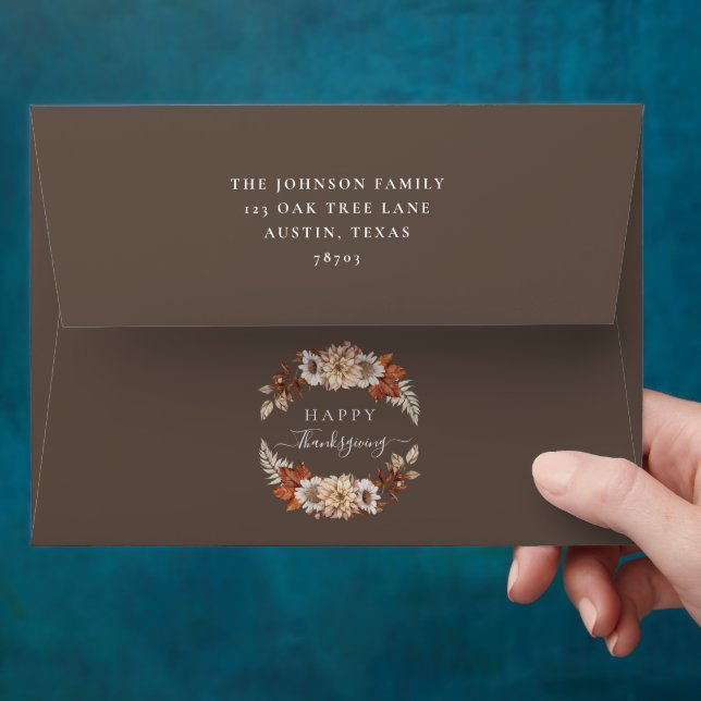Rustic Brown Fall Floral Happy Thanksgiving  Envelope (Hand)