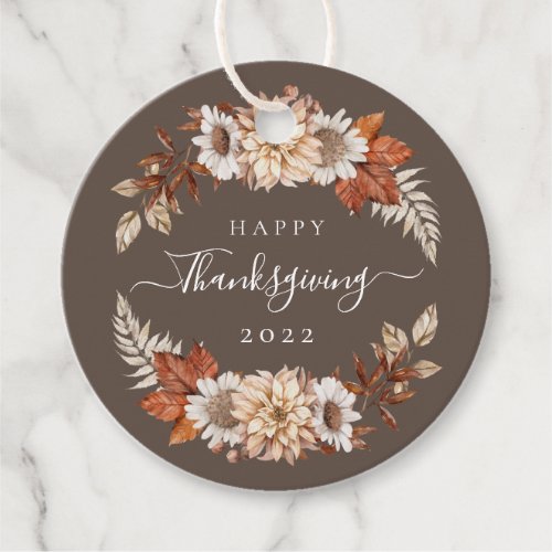 Rustic Brown Fall Floral Happy Thanksgiving  Favor Tags