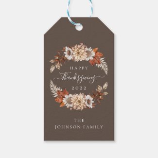 Rustic Brown Fall Floral Happy Thanksgiving