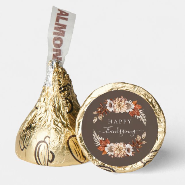 Rustic Brown Fall Floral Happy Thanksgiving Hershey®'s Kisses® (Front)