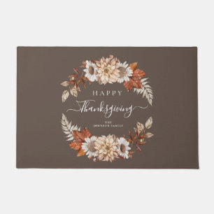 Rustic Brown Fall Leaves Happy Thanksgiving  Doormat