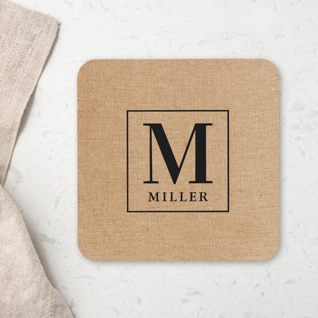 Rustic Brown Family Name Monogram Beverage Coaster (Creator Uploaded)