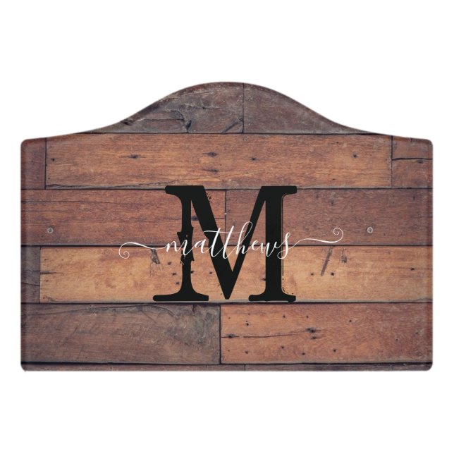 Rustic Brown Farmhouse Monogram Name Custom  Door Sign (Small Crest Front)