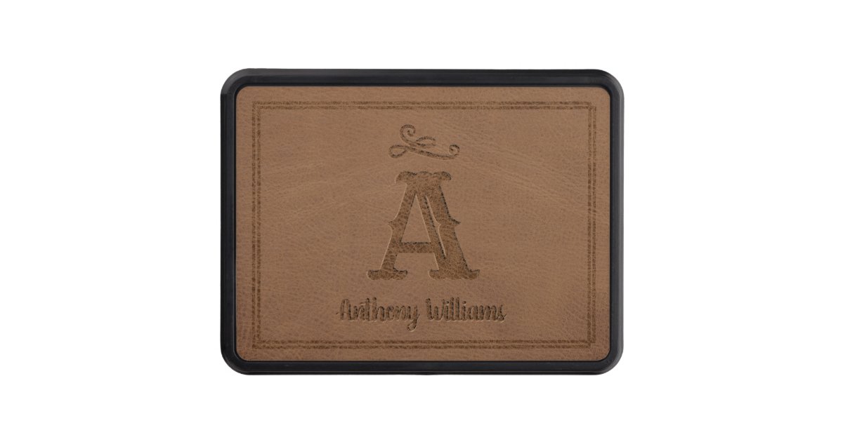 Rustic Brown Faux Leather Custom Monogram Name Hitch Cover Zazzle