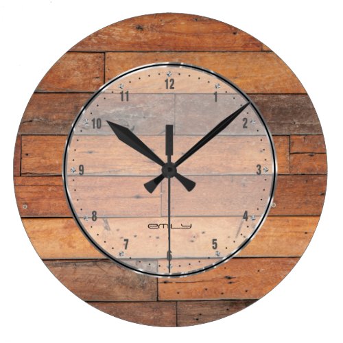 Rustic Brown Faux Wood Planks Pattern Large Clock