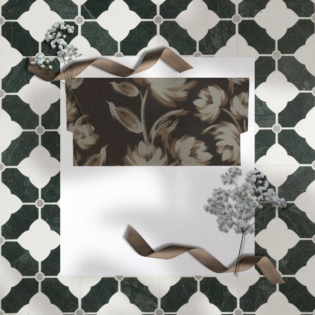 Rustic Brown Floral Pattern Wedding Envelope Liner (Announce your big day in a sophisticated style with this Rustic Brown Floral Pattern Wedding Liner!)