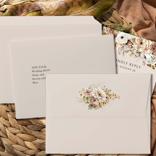 Rustic Brown Floral Pre_Addressed Wedding RSVP Envelope