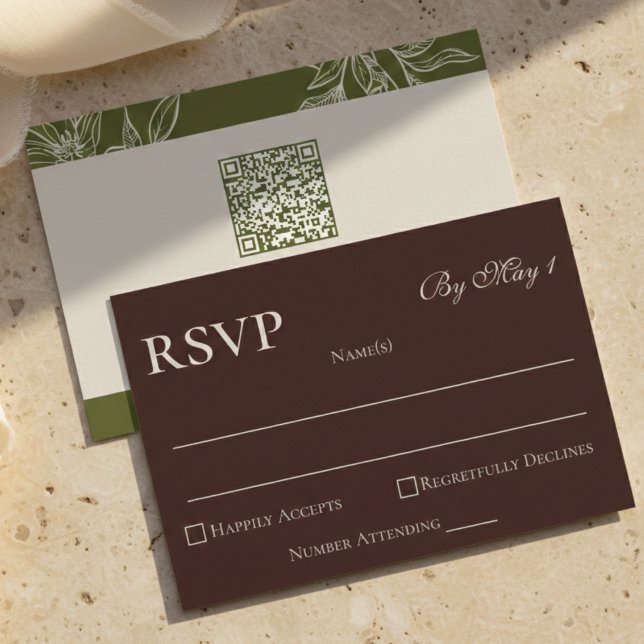 Rustic Brown Floral QR RSVP Card (Rustic Brown Floral QR RSVP Card)